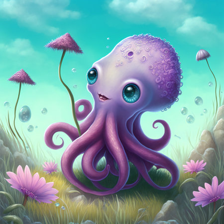 Animal octopus character for children. Fantasy cute animal suitable for children's book.の素材