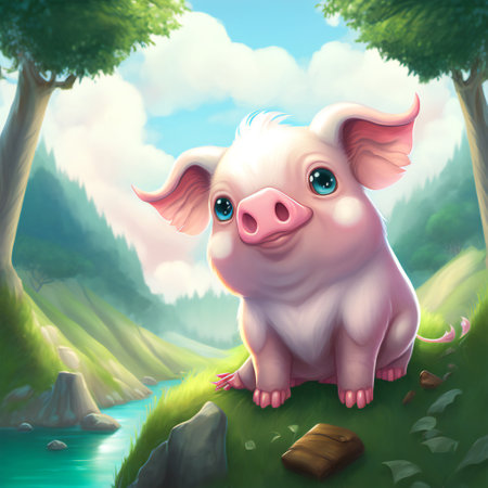 Animal pig character for children. Fantasy cute animal suitable for children's book.の素材