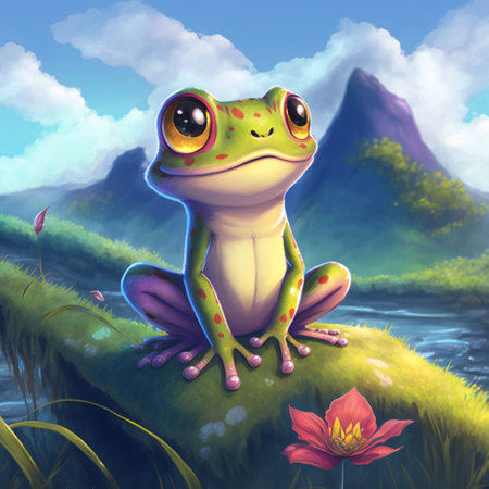 Animal frog character for children. Fantasy cute animal suitable for children's book.の素材