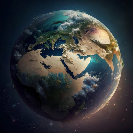Science wallpaper. Planet from the space. Planet stuck in galaxyの素材