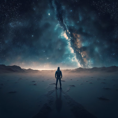 Starry view of vast universe. Deep colorful space with nebula, stars and foreign planets. Infinite galaxy.の素材