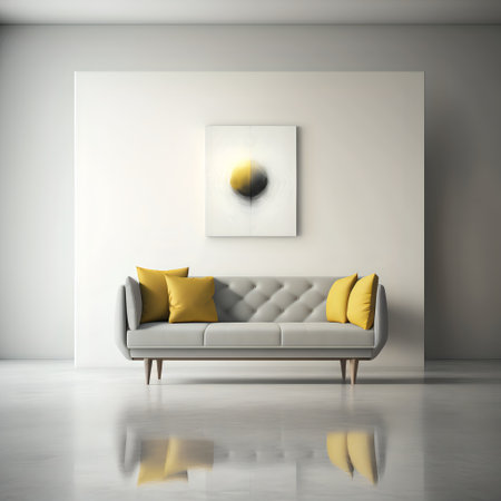 Light color modern sofa. Scandinavian lounge. Empty living room design.の素材