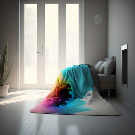 Stylish and colorful blankets. Rainbow plaids.の素材