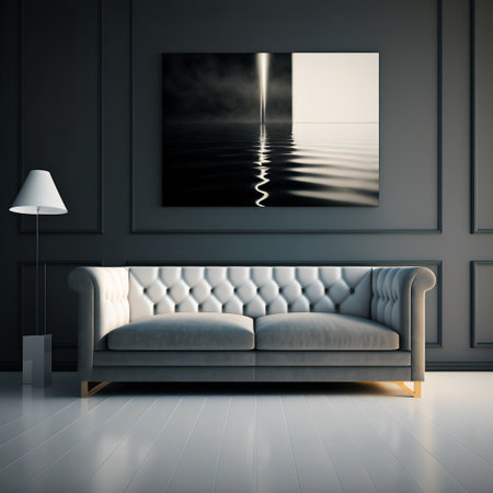 Light color modern sofa. Scandinavian lounge. Empty living room design.の素材