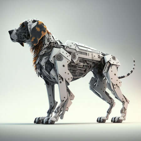 Dog as an artificial intelligence pet. Robotic dog illustration. Pet mechanic.の素材