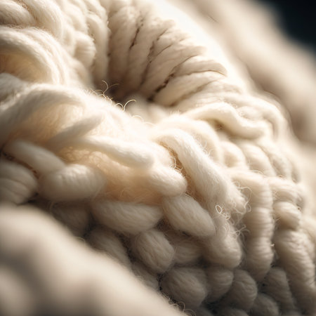 Detail closeup view of wool texture. Ball of cotton. Beige creamy hair.の素材