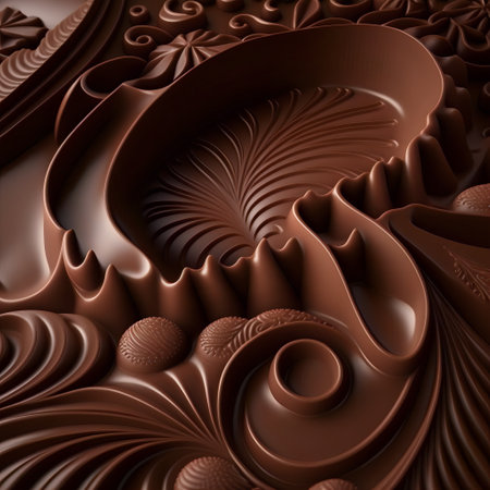 Detail closeup view of confection texture. Pieces of chocolate. Brown and dark desert.の素材