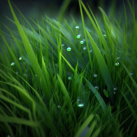 Detail closeup view of grass texture. Blades of grass. Green and fresh weed. Snitch.の素材