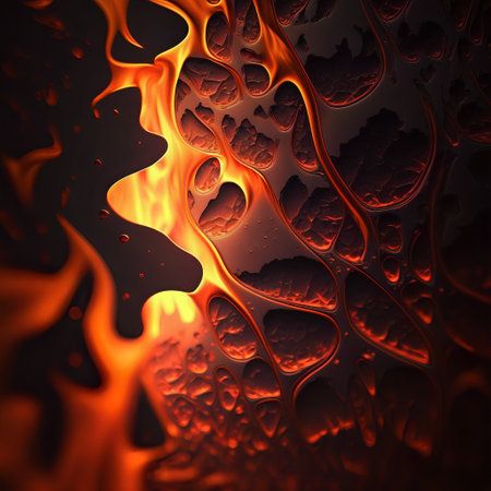 Detail closeup view of fire texture. Flames of deadly blaze. Red and orange heat.の素材