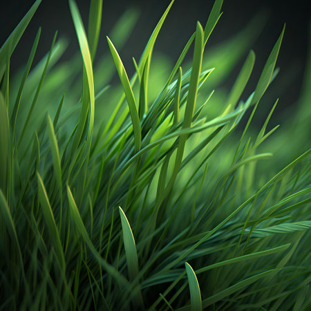 Detail closeup view of grass texture. Blades of grass. Green and fresh weed. Snitch.の素材