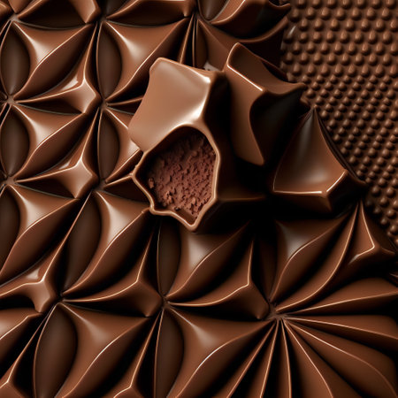 Detail closeup view of confection texture. Pieces of chocolate. Brown and dark desert.の素材