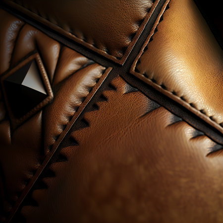 Detail closeup view of a couch. Pieces of leather. Brown hide.の素材