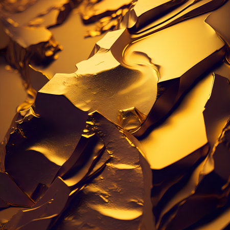 Detail closeup view of golden texture. Pieces of gold. Bright and metallic jewel.の素材