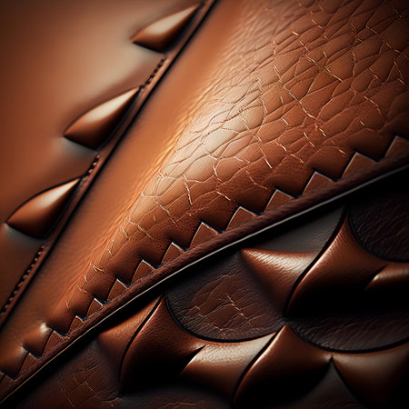 Detail closeup view of a couch. Pieces of leather. Brown hide.の素材