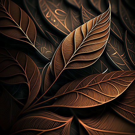 luxury gold leaves. Leaf texture illustration. Abstract shiny plants.の素材
