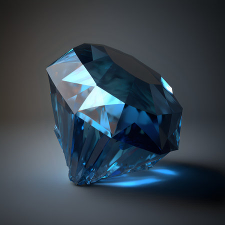 Glowing bright gemstone. Isolated mineral. Precious blue sapphire. Shiny rock.の素材