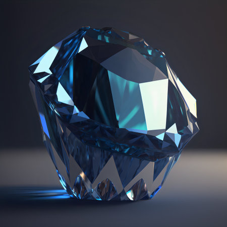 Glowing bright gemstone. Isolated mineral. Precious blue sapphire. Shiny rock.の素材