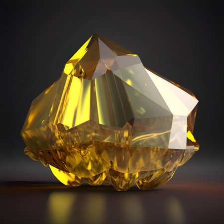 Glowing bright gemstone. Isolated mineral. Precious yellow citrine. Shiny rock.の素材