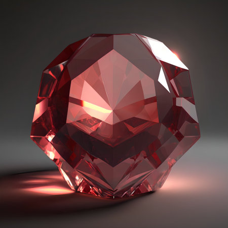 Glowing bright gemstone. Isolated mineral. Precious red ruby. Shiny garnet rock.の素材