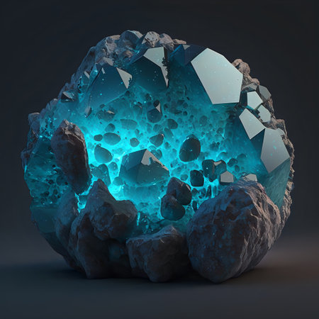 Glowing bright gemstone. Isolated mineral. Precious light blue aquamarine. Shiny rock.の素材