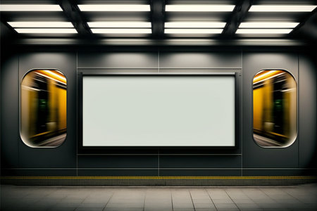 Outdoor billboard illustration. Subway billboard mockup. Empy sign for advertising.の素材