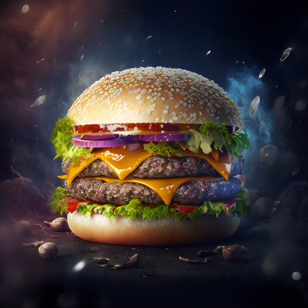 Illustration of a perfect burger suitable for posters and a promo imageの素材