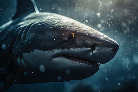 Closeup detail of a shark under water. Sea life illustration.の素材