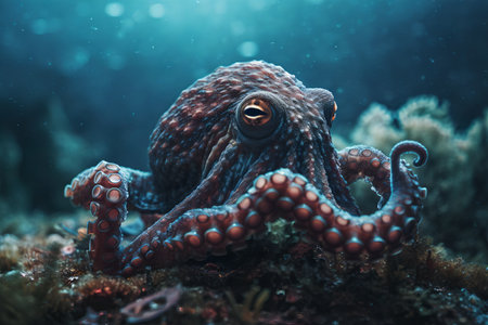 Closeup detail of an octopus under water. Sea life illustration.の素材