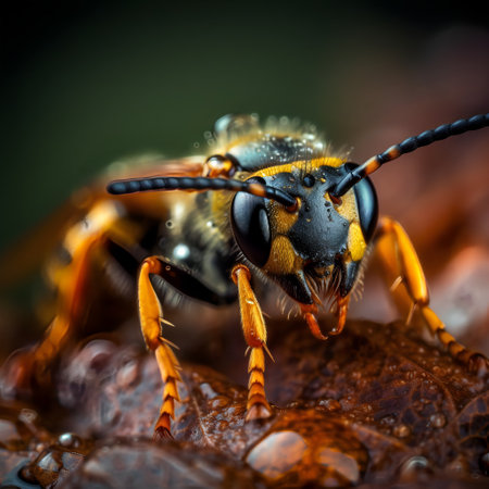 Closeup detail of a wasp in its natural environment. Insect illustrationの素材