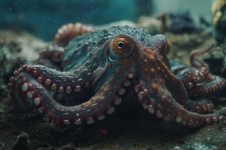 Closeup detail of an octopus under water. Sea life illustration.の素材