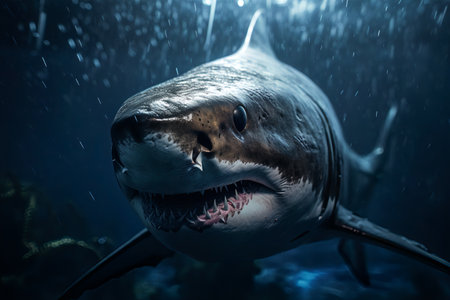 Closeup detail of a shark under water. Sea life illustration.の素材