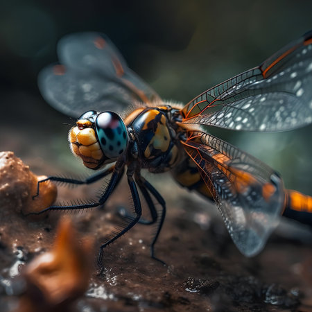 Closeup detail of a dragonfly in its natural environment. Insect illustrationの素材