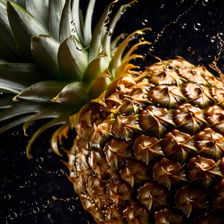 Detailed closeup picture of fresh pineapple. Water drops are on its surface. Illustrationの素材