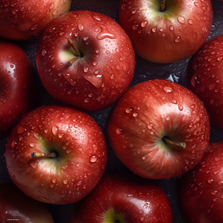 Detailed closeup picture of fresh apples. Water drops are on its surface. Illustrationの素材