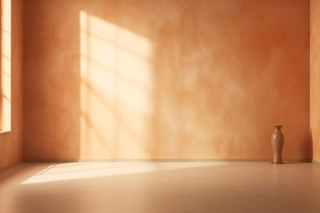 Composition with window shadows on the wall and light reflections. Mockup.の素材