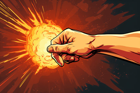 Fist punching a wall. Explosion on impact. Cartoon style.の素材