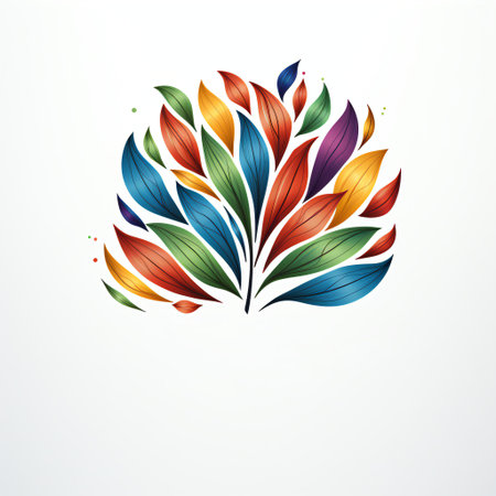 This vibrant illustration showcases multicolored leaves fanning out beautifully. The bright hues and dynamic design capture the essence of nature's vitality.の素材