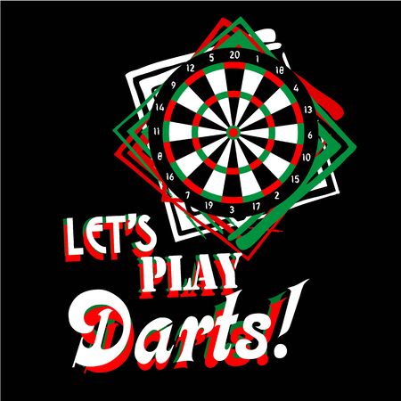 Darts poster in vintage style on black background. red, green and white colorsのイラスト素材