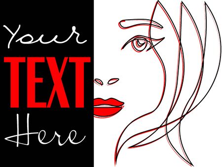 Abstract beautiful blond woman face with red lipstick. black, white and red colorsのイラスト素材