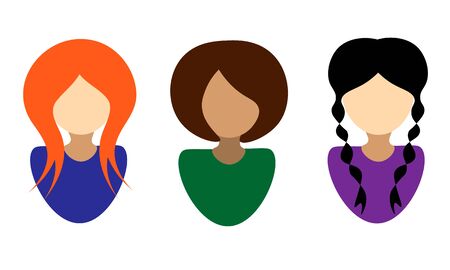 Ginger woman in blue blouse, brown-haired woman in green blouse, brunette woman in violet blouseのイラスト素材