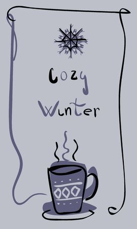 Simple cozy doodle with cup of tea, coffee or cocoaのイラスト素材