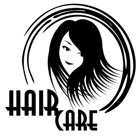 Smiling brunette woman face in circle with text 'hair care'のイラスト素材