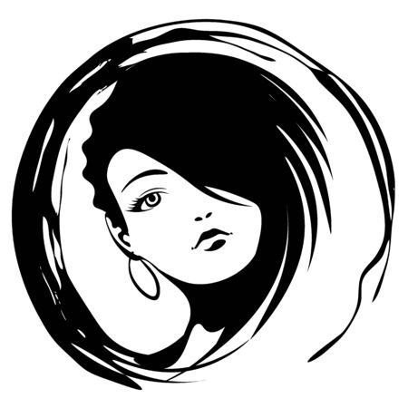 Black and white grunge icon with woman faceのイラスト素材