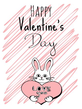 Happy valentine's day, cute rabbit giving a heart with text 'love you'のイラスト素材