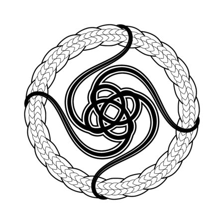 Abstract black and white celtic or scandinavian symbol in knitting circleのイラスト素材