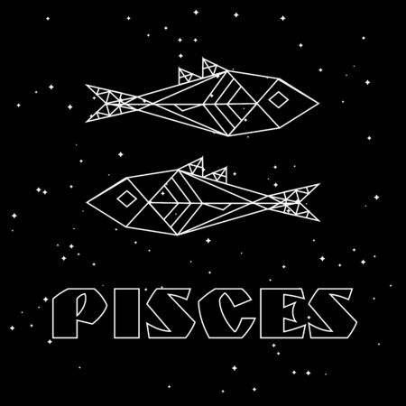 Minimal white geometric fishes, zodiac sign pisces, on starry sky backgroundのイラスト素材