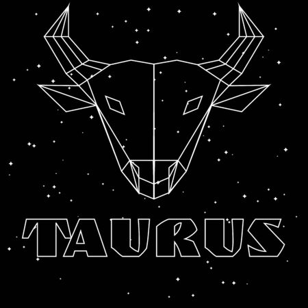 Minimal white geometric bull, zodiac sign taurus, on starry sky backgroundのイラスト素材