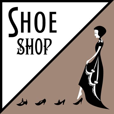 Old-fashioned lady in victorian gown trying on shoes on sepia backgroundのイラスト素材