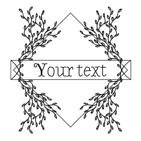 Romantic frame with symmetric tender sketch branches and text templateのイラスト素材