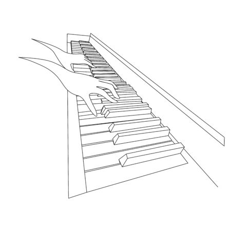 Beautiful black and white sketch with two contour hands playing on piano keyboardのイラスト素材